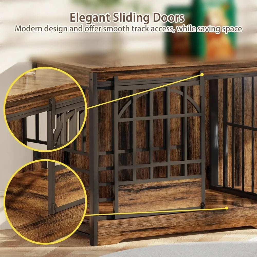 Double Dog Crate Furniture, Extra Large Dog Kennel Indoor with Divider, Heavy Duty Dog Cage for 2 Dogs