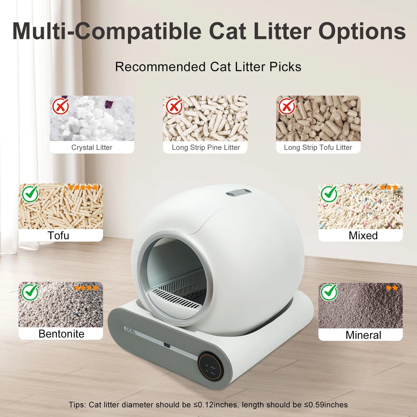 Self Cleaning Cat Litter Box 65L Automatic with Trash Bag & Litter Mat Smart Cat Toilet App Control 2.4G WiFi