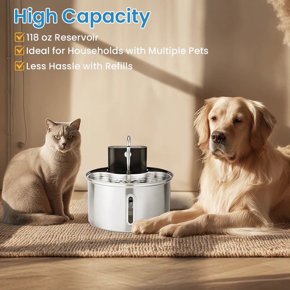 3.5L Stainless Steel Cat Sensor Water Fountain Wireless Smart Automatic Dispenser