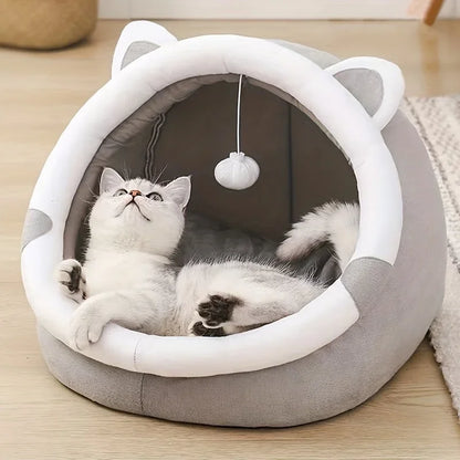Comfortable Cartoon Cat House with Removable Plush Pad