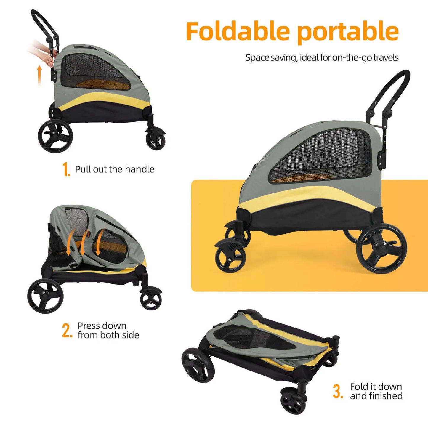Heavy Duty Dog Stroller, Foldable Carrier, Double Door Jogger Cart for Large Dogs Outdoor Walking Exercise 30 Inch