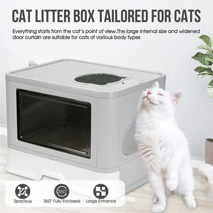 Foldable Cat Litter Box Front Entry & Top Exit, Litter Scoop Enclosed