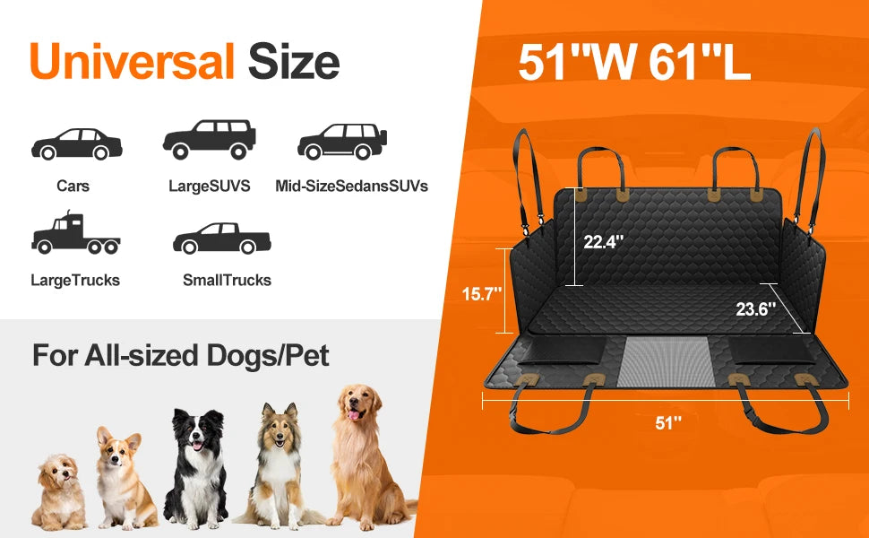 Waterproof Pet Travel, Foldable Rear Seat Protector
