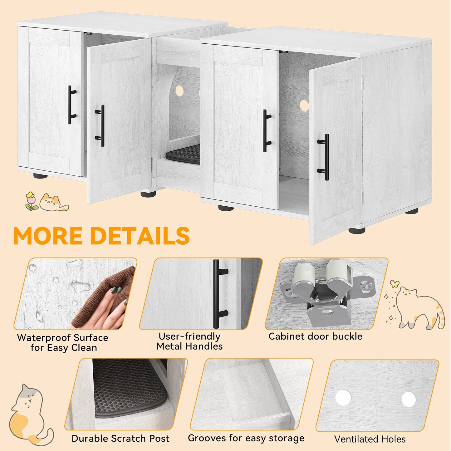 Double Cat Litter Box TV Stand 3 Colors