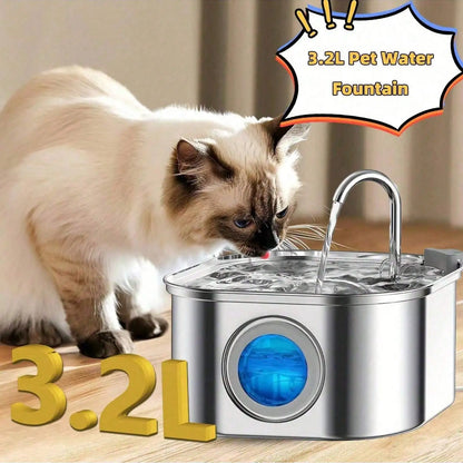 108.2oz Stainless Steel Quiet Cat Dog Water Fountain USB-Powered