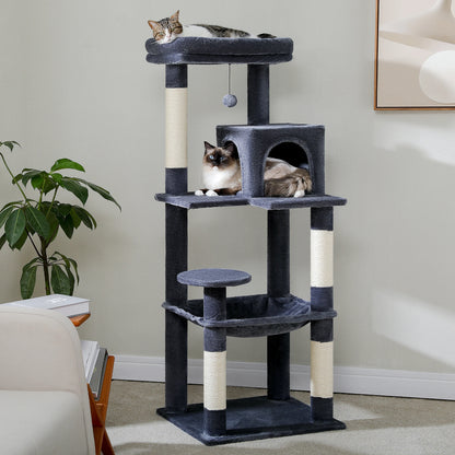 4-Level Cat Tower for Large Cats with Large Hammock Sisal Covered Scratching Posts Cozy Condo Top Perch