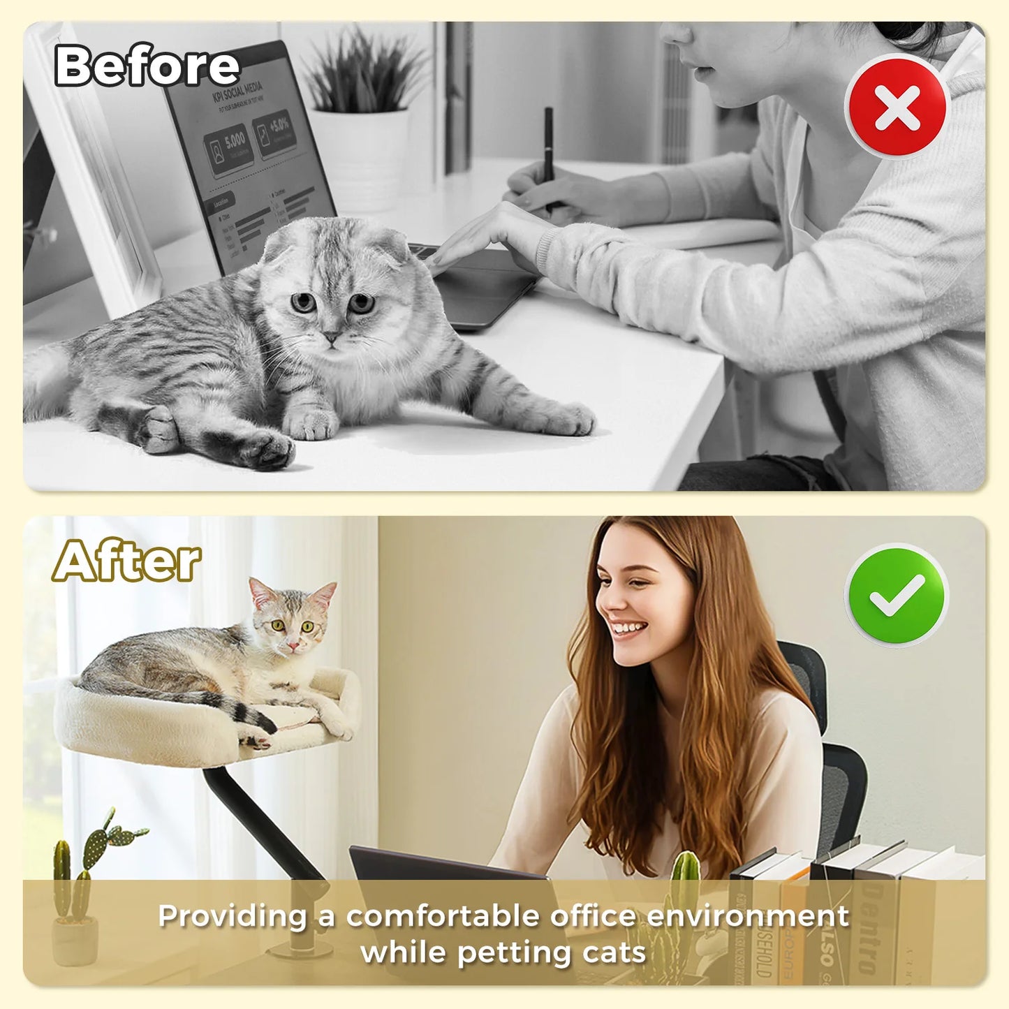 Cat Desk Bed, 360° Rotatable Cat Bed Stand for Indoor Cats