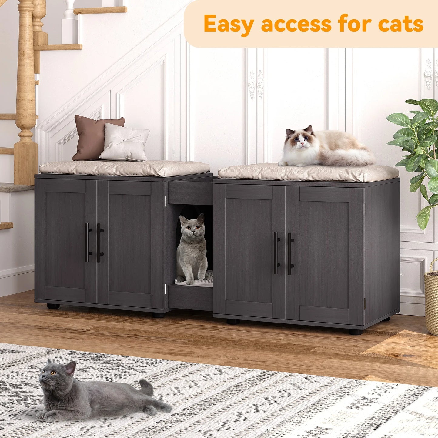 Double Cat Litter Box TV Stand 3 Colors
