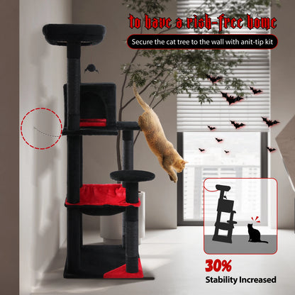 4-Level Cat Tower for Large Cats with Large Hammock Sisal Covered Scratching Posts Cozy Condo Top Perch