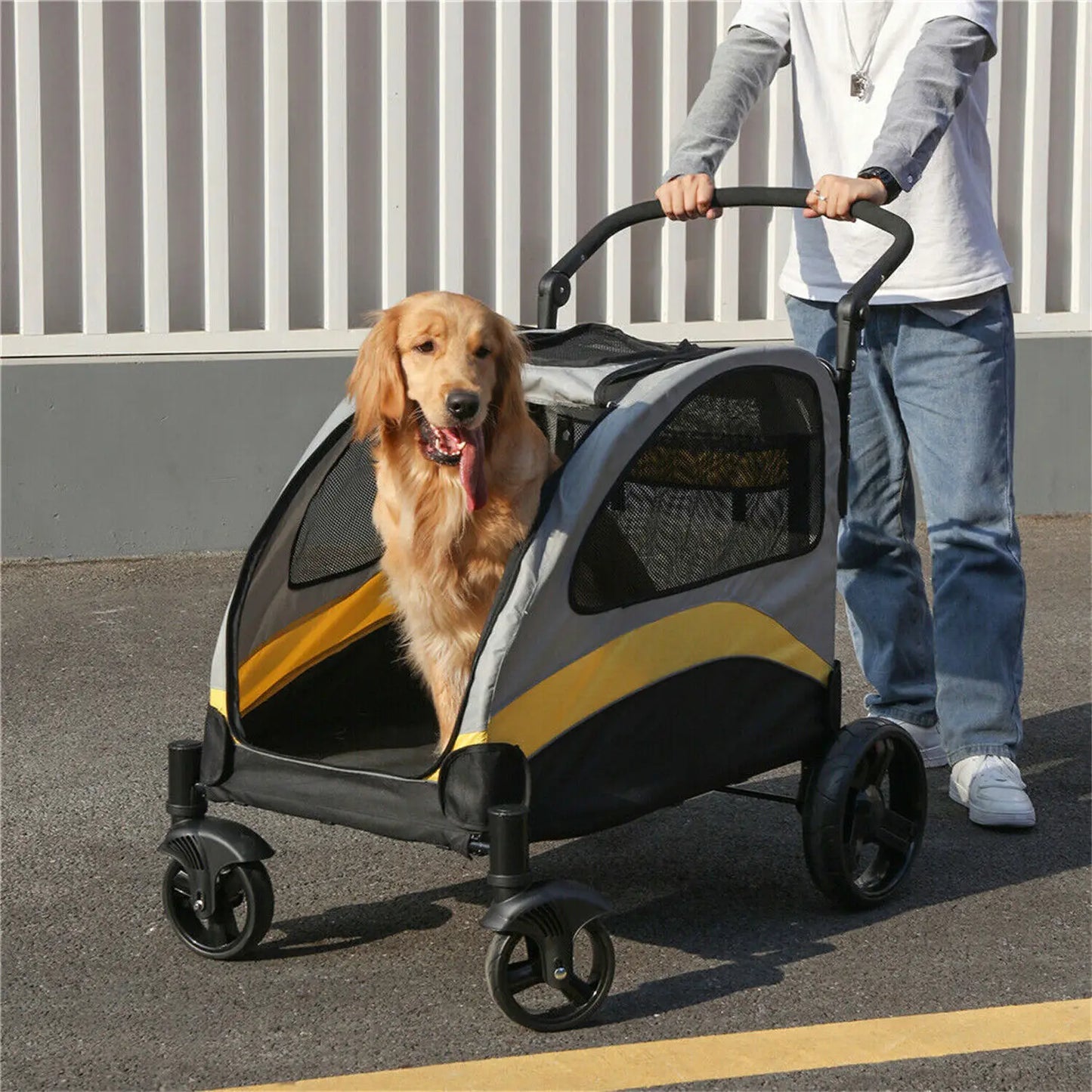 Heavy Duty Dog Stroller, Foldable Carrier, Double Door Jogger Cart for Large Dogs Outdoor Walking Exercise 30 Inch