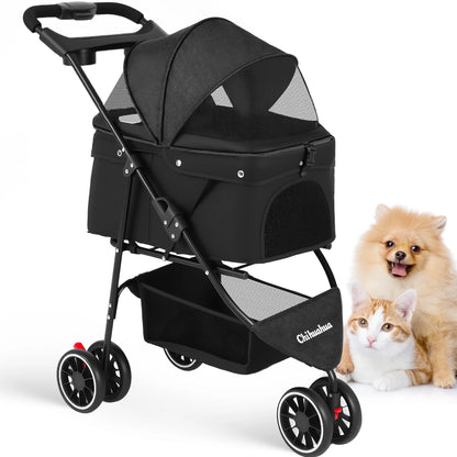 Pet Stroller For Small Puppy Dogs & Cats Travel Portable, Foldable