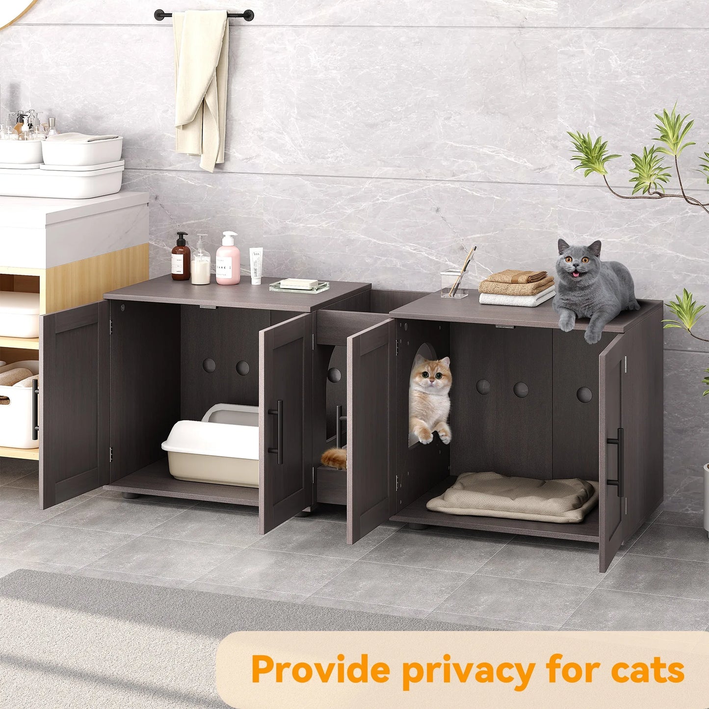 Double Cat Litter Box TV Stand 3 Colors