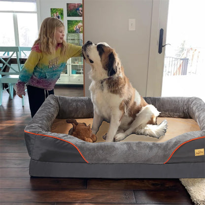 Jumbo Large Orthopedic Dog Bed Memory Foam, Bolster Couch Removable Cover