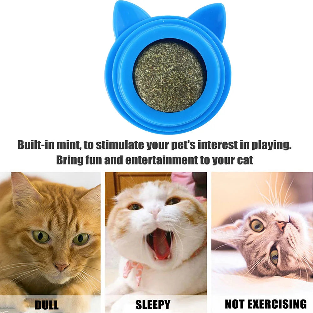 Rotatable Cat Cleaning Toy Self-Adhesive Catnip Balls Toy