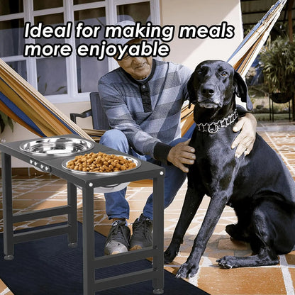 17" Tall Elevated Dog Bowls for Large Breeds with Splash-Proof Mat, 3000ML Capacity, Durable Metal Stand