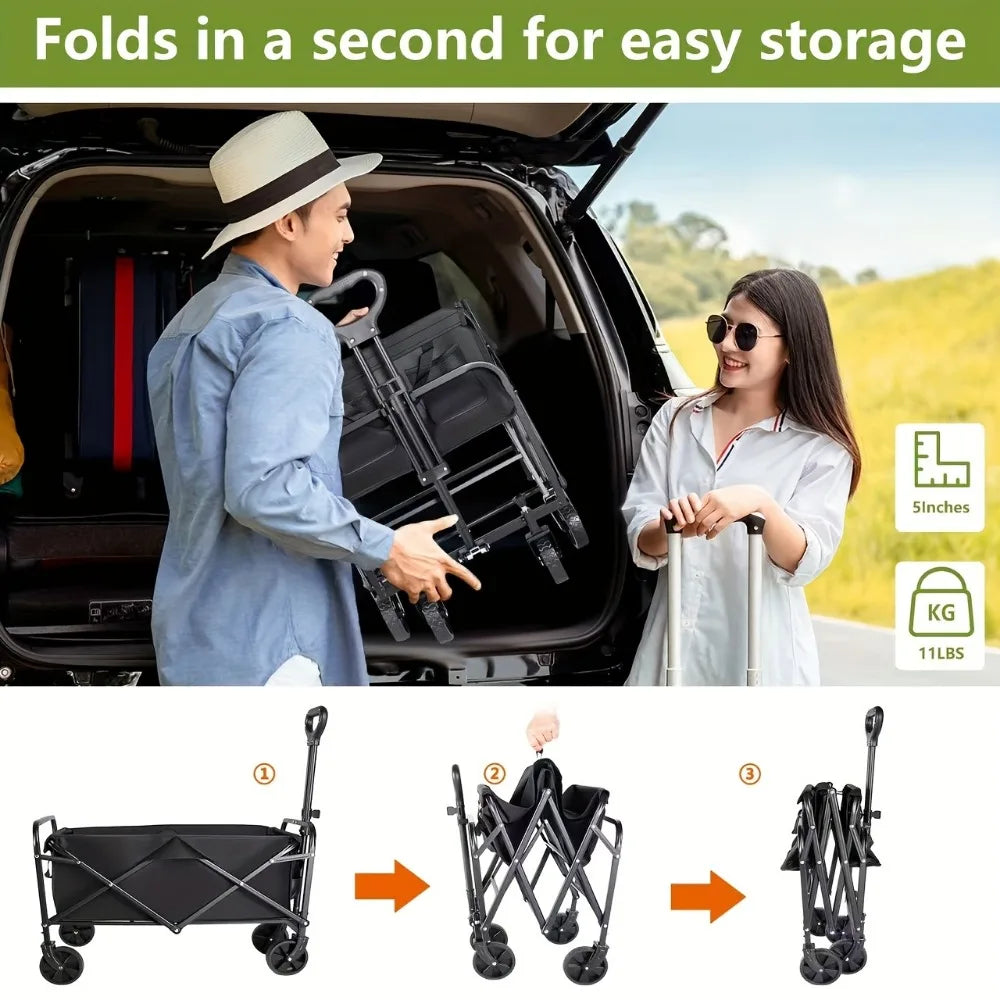 Capacity Heavy-Duty All-Terrain Folding Cart - Stainless Steel Frame and Foldable Multi-Purpose Wagon
