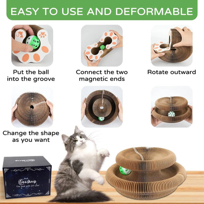Foldable Cardboard Interactive Accordion Cat Scratcher Toy with Ball