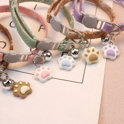 Adjustable Cat Collar with Bell Footprint Pattern Breakaway Collar