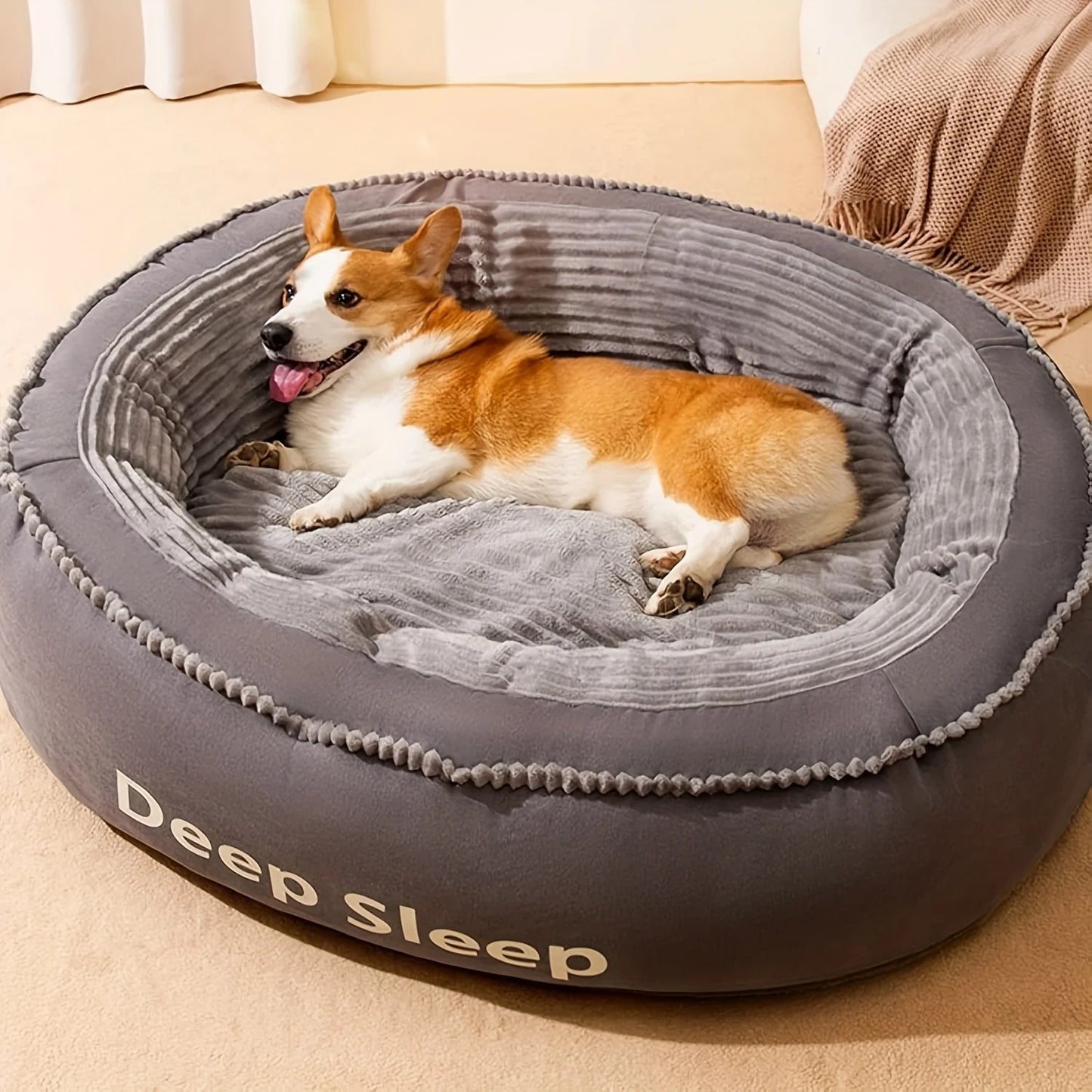 Pet Bed Round Dog Kennel Soft Washable Cushion Bed