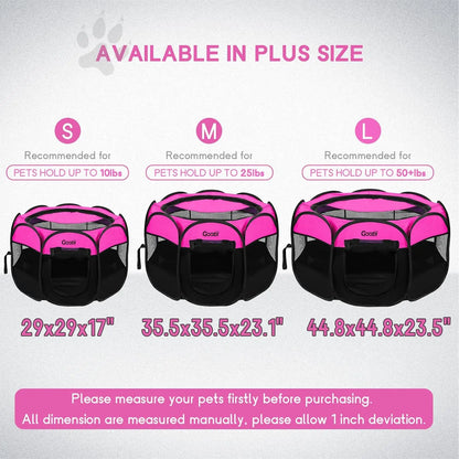 Portable Foldable Pet Playpen for Indoor Cats and Dogs, Small Pink Tent with Zipper Cover