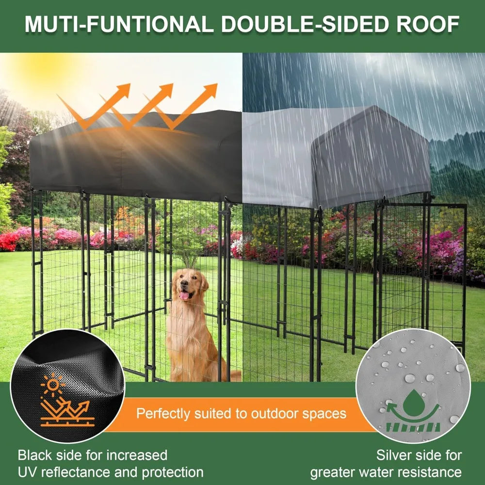 8x4x6 FT Heavy Duty Outdoor Dog Kennel with Roof, Rotating Bowls, Secure Lock for Large Dogs