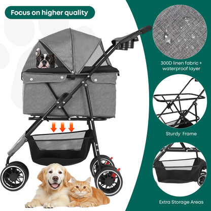 Foldable & Portable Dog Stroller 3 Wheels for Small Medium Dogs / Cats