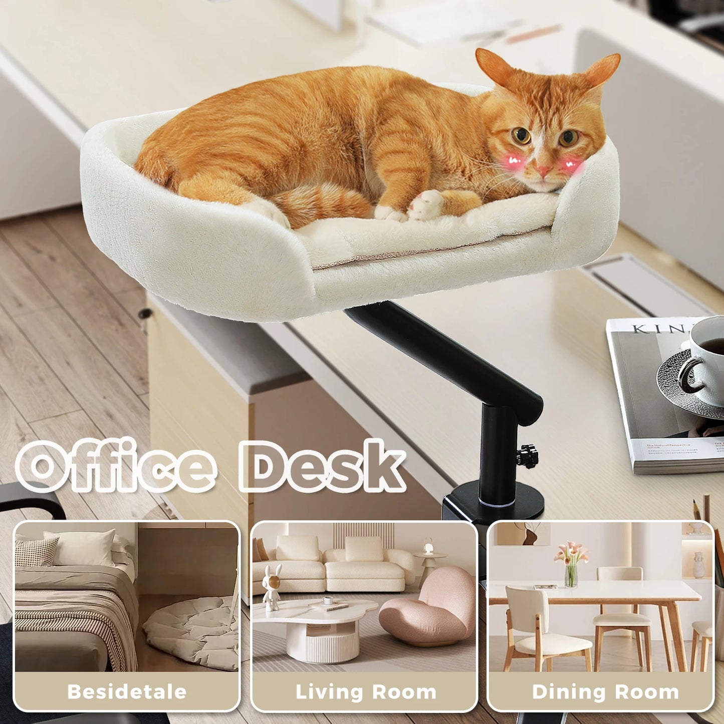 Cat Desk Bed, 360° Rotatable Cat Bed Stand for Indoor Cats