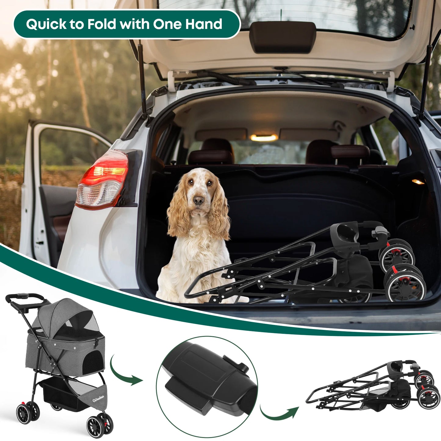Foldable & Portable Dog Stroller 3 Wheels for Small Medium Dogs / Cats