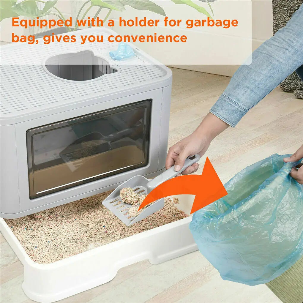 Foldable Cat Litter Box Front Entry & Top Exit, Litter Scoop Enclosed