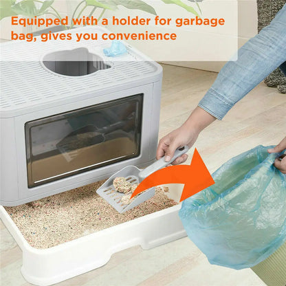 Foldable Cat Litter Box Front Entry & Top Exit, Litter Scoop Enclosed