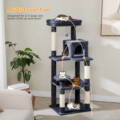 4-Level Cat Tower for Large Cats with Large Hammock Sisal Covered Scratching Posts Cozy Condo Top Perch