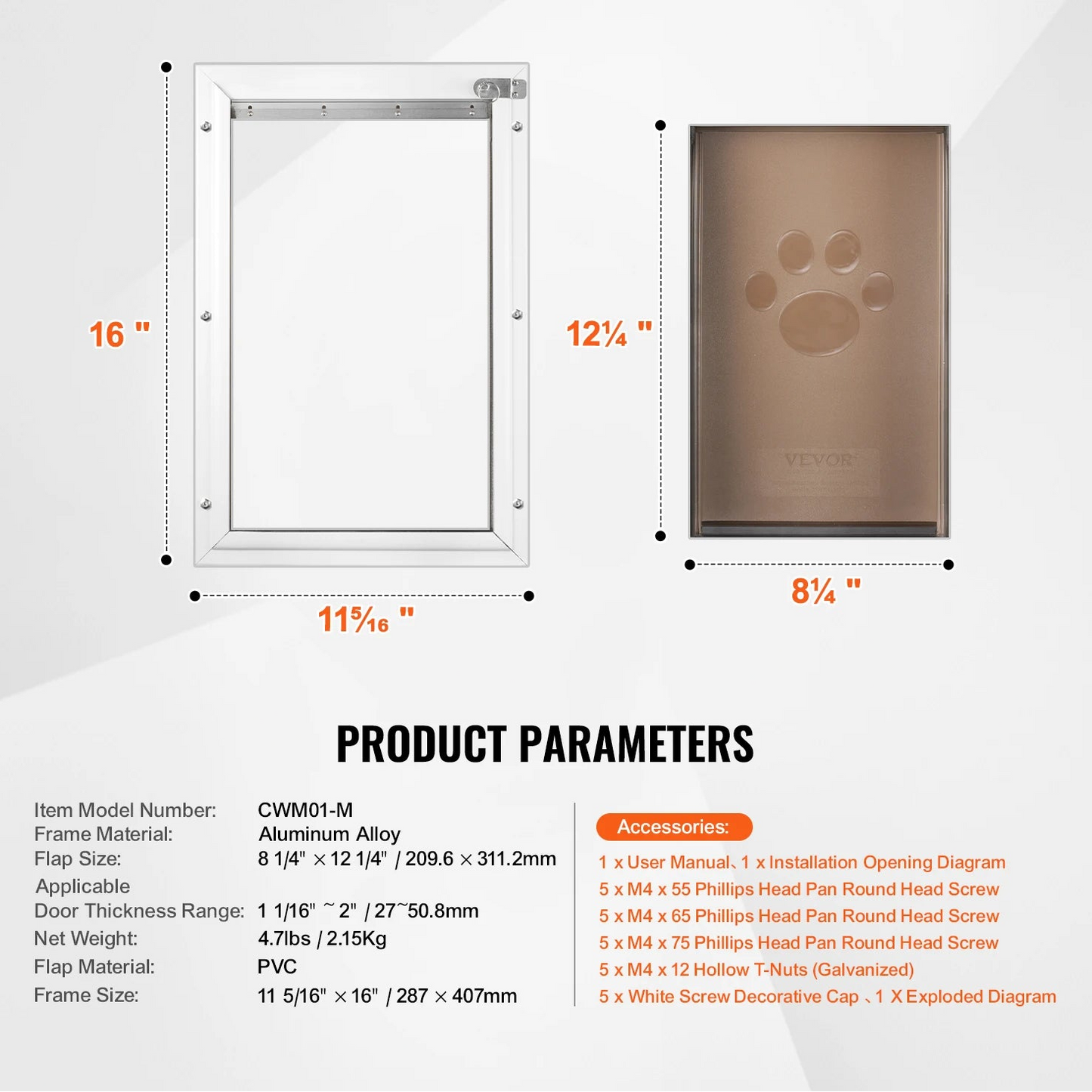 Pet Door Aluminum Frame with Lock and Flap System Weatherproof Doggy Door Easy to Install in Interior or Exterior Doors