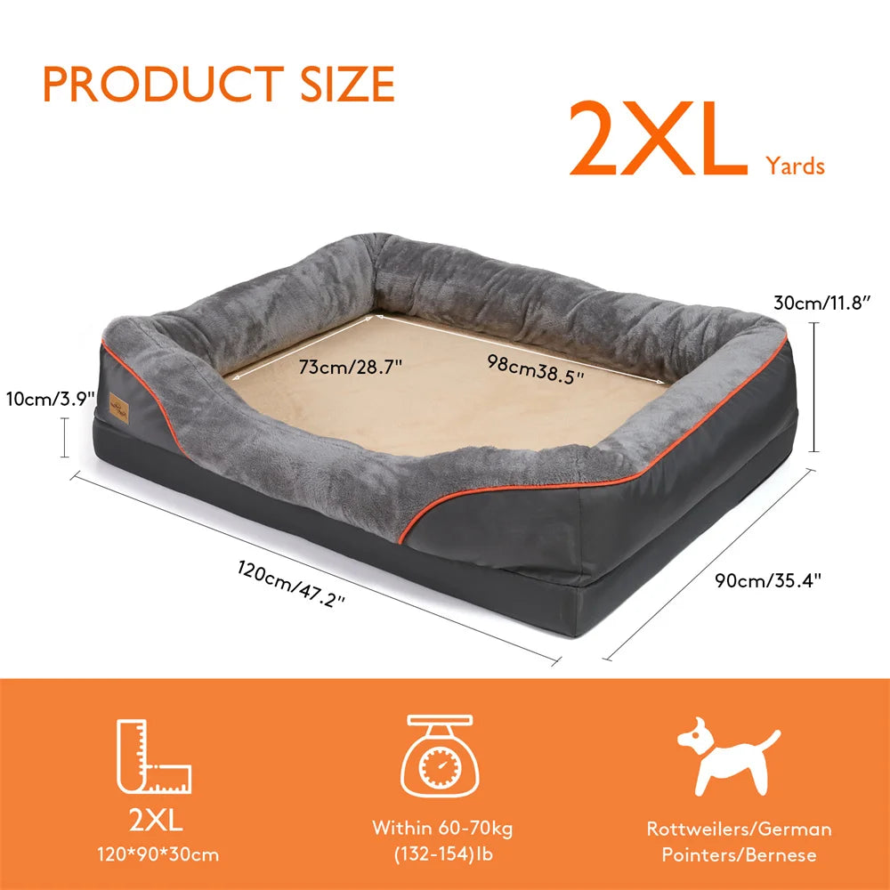 Jumbo Large Orthopedic Dog Bed Memory Foam, Bolster Couch Removable Cover