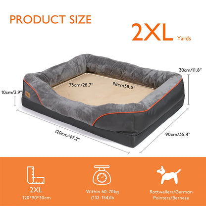 Jumbo Large Orthopedic Dog Bed Memory Foam, Bolster Couch Removable Cover