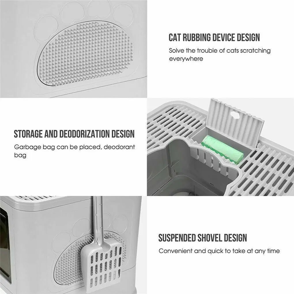 Foldable Cat Litter Box Front Entry & Top Exit, Litter Scoop Enclosed