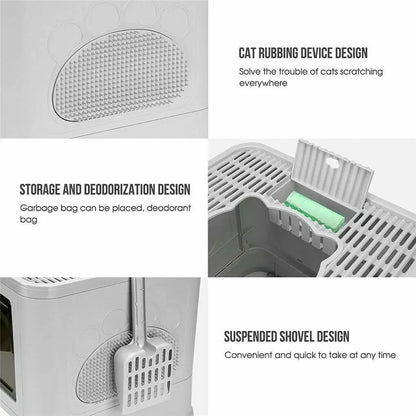 Foldable Cat Litter Box Front Entry & Top Exit, Litter Scoop Enclosed
