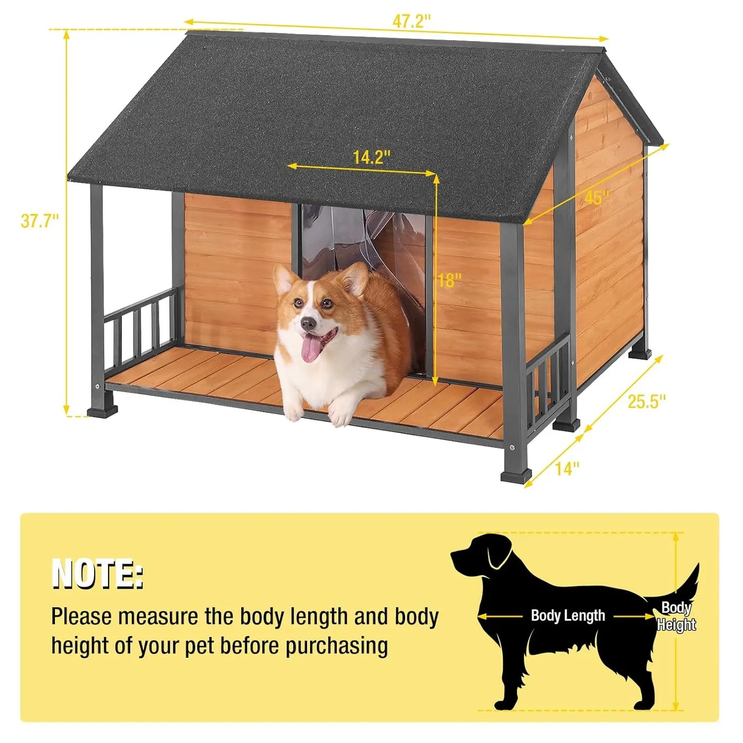 Dog House Outdoor Dog Kennel with Chew Proof Strong Metal Frame (47.2" L x 45" D x 37.7",