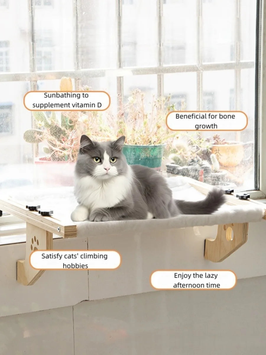 Cat Window Hammock, for Indoor Cats, wooden and metal frame, easy to adjust