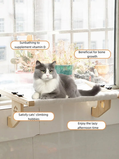 Cat Window Hammock, for Indoor Cats, wooden and metal frame, easy to adjust