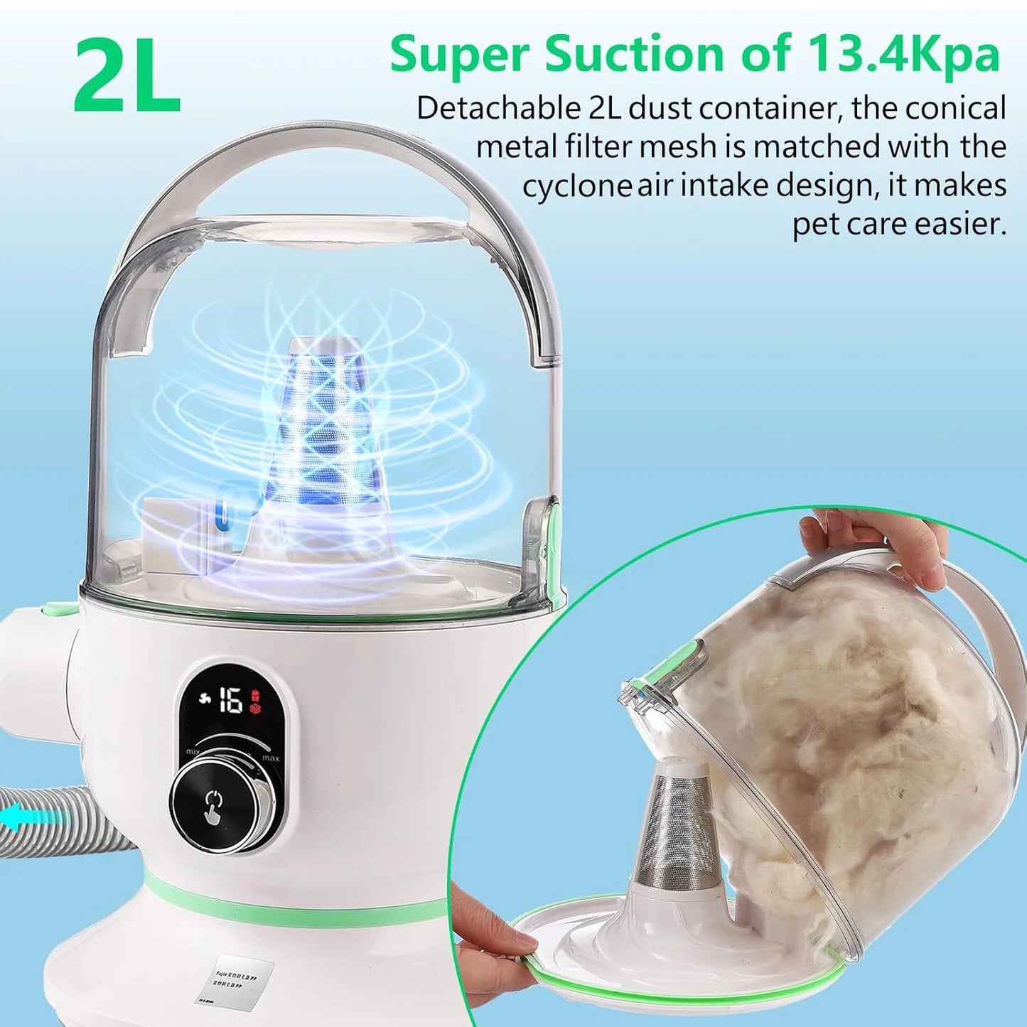 Pet Grooming Kit with 2L Vacuum Suction 99% Pet Hair, Professional Quiet Dog Grooming Vacuum Kit with 5 Grooming Tools