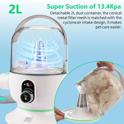 Pet Grooming Kit with 2L Vacuum Suction 99% Pet Hair, Professional Quiet Dog Grooming Vacuum Kit with 5 Grooming Tools