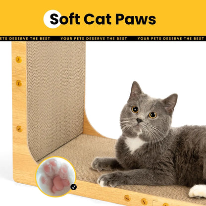 L-Shaped Cat Scratcher, 23" Vertical Wall-Leaning Scratch Pad for Indoor Cats, Protects Furniture with Wood Grain Design