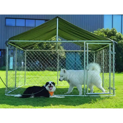 Outdoor Dog Enclosure Heavy Duty Dog Kennel House Mesh Dog Big Cage Pet Kennel Steel Fence with Secure Lock (6.56‘x 6.56’)