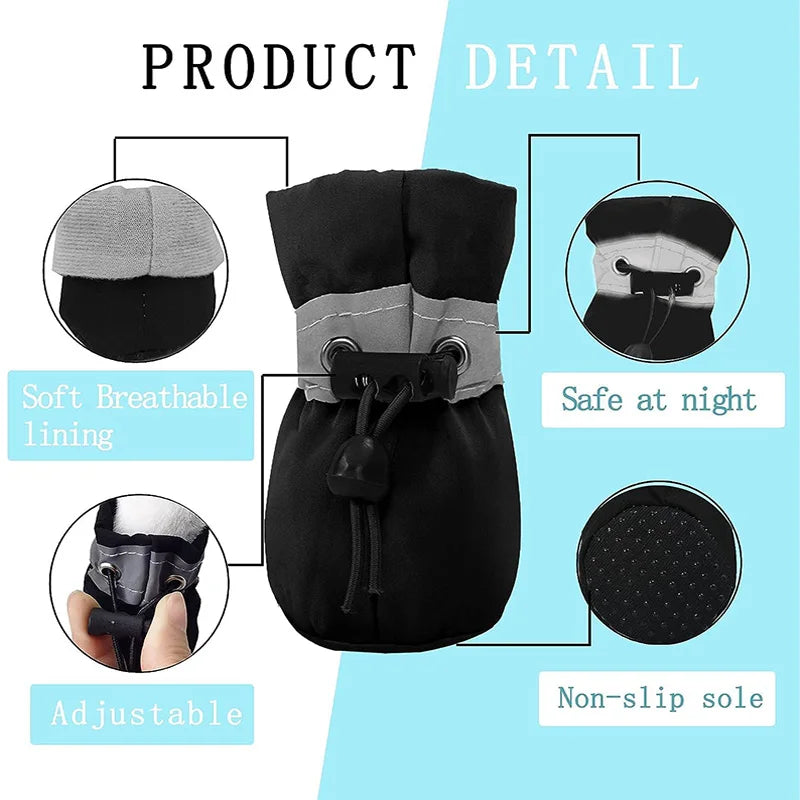 4Pcs Waterproof Dog Boots for Small Dogs - Non-slip Sole, Adjustable Drawstring, Soft Breathable Pet Shoes for Puppies