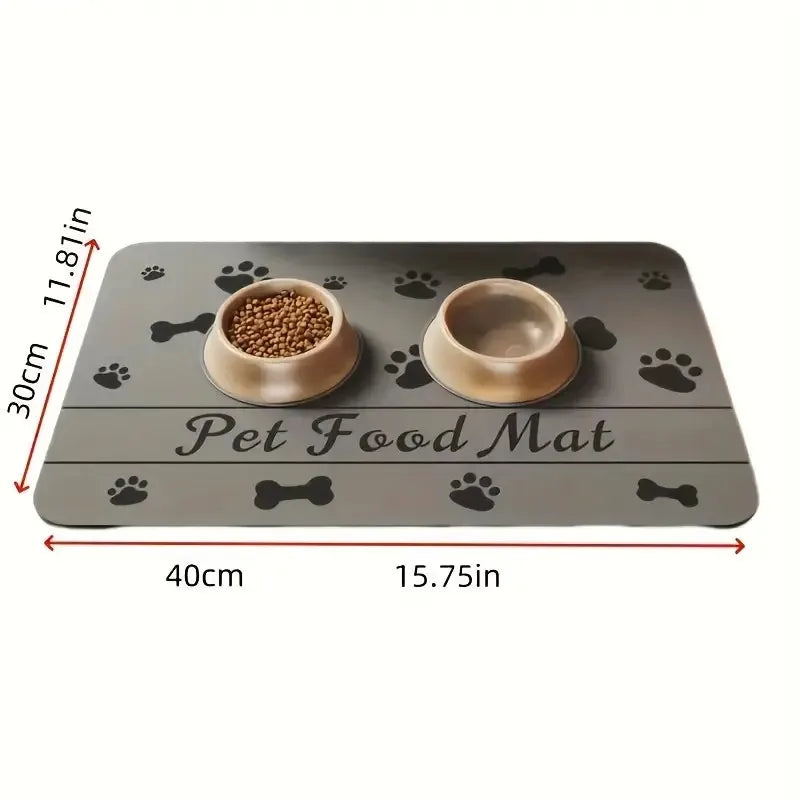 Quick-Dry Pet Feeding Mat with Non-Slip Waterproof Backing - Spillproof Dog Bowl Mat, Easy Clean Kitchen Floor Protector for Wet