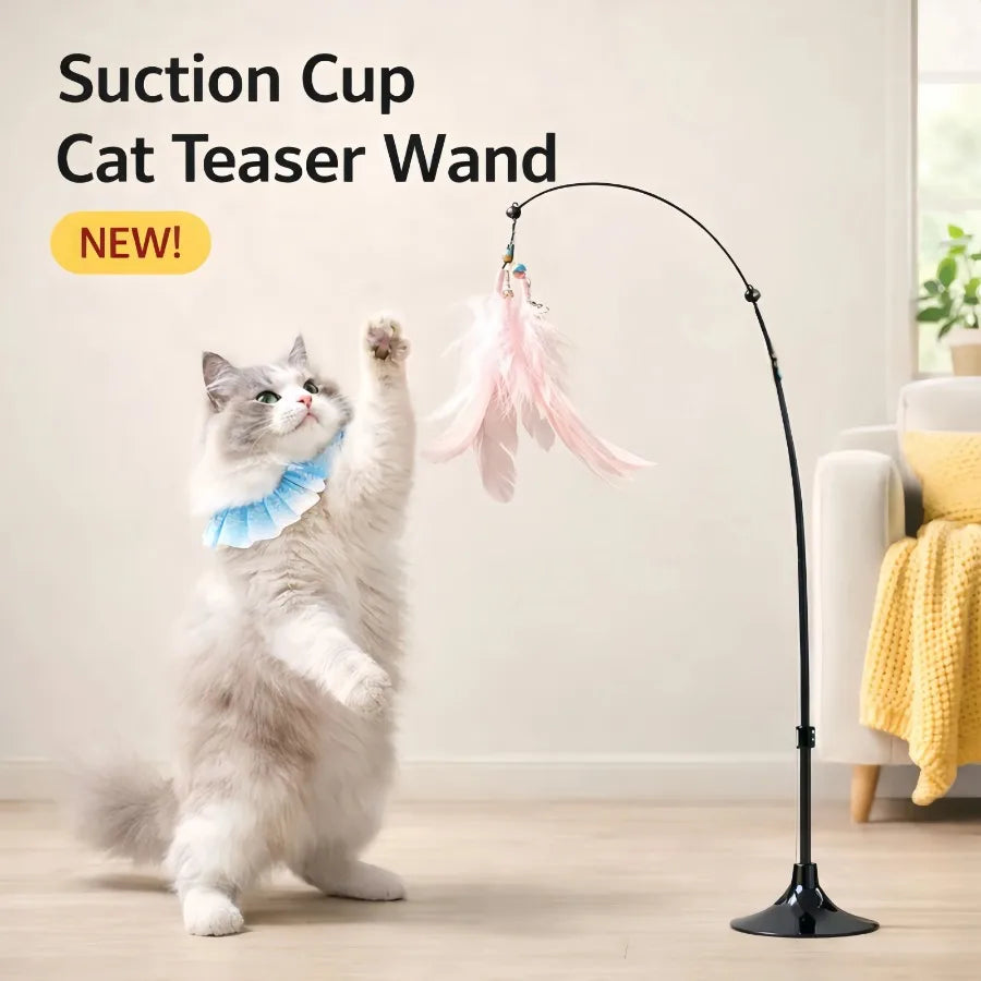 Cat Teaser Stick, Feather Rotating Funny, Steel Wire Long Pole