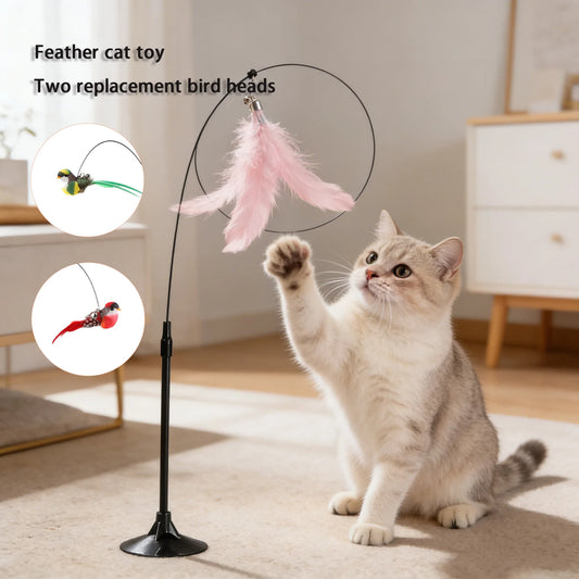 Interactive Cat Teaser Wand with Feathers & Bell