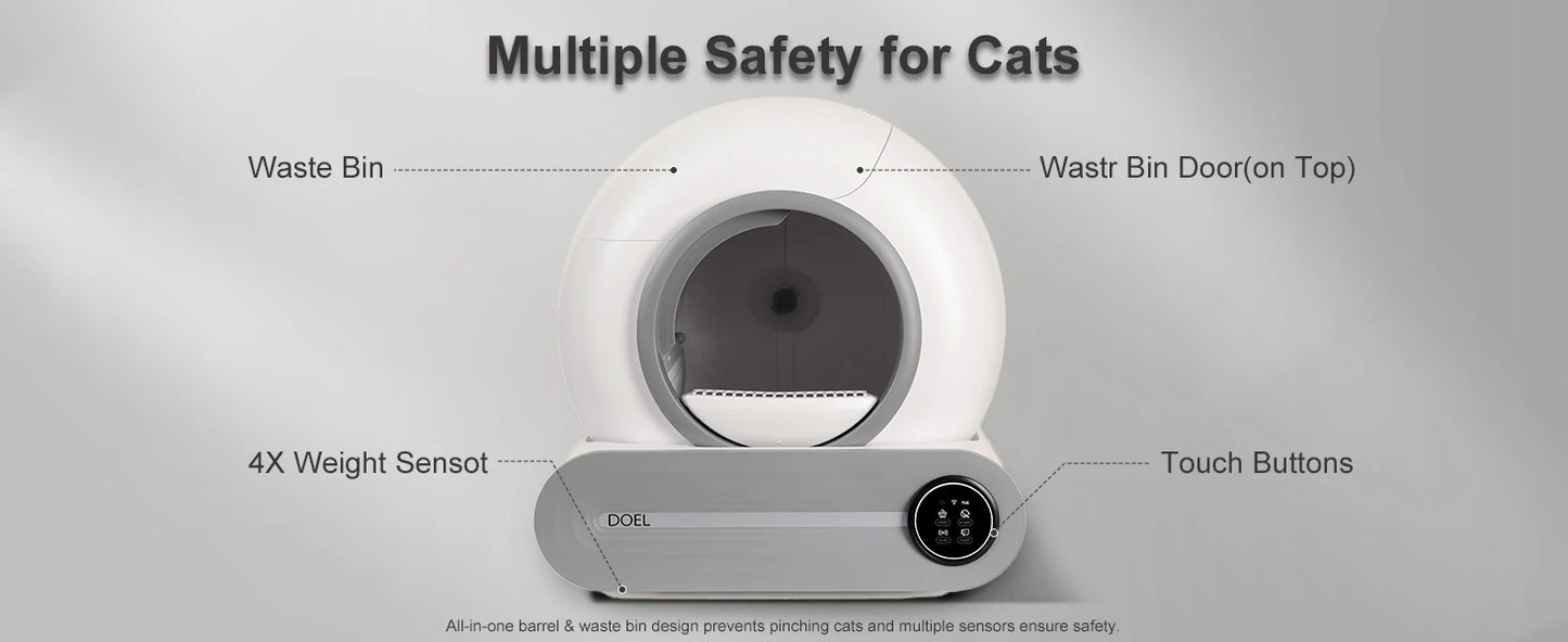 Self Cleaning Cat Litter Box 65L Automatic with Trash Bag & Litter Mat Smart Cat Toilet App Control 2.4G WiFi