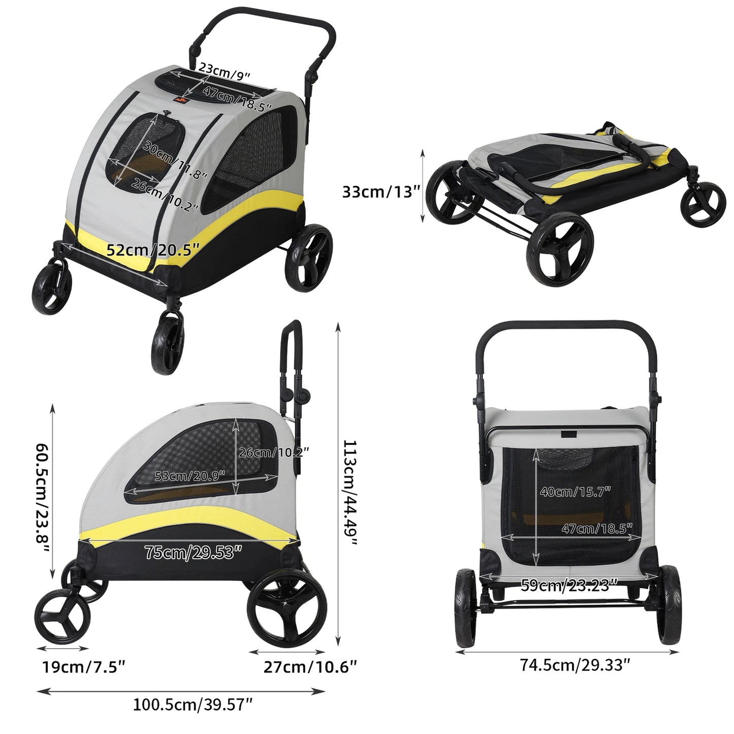 Heavy Duty Dog Stroller, Foldable Carrier, Double Door Jogger Cart for Large Dogs Outdoor Walking Exercise 30 Inch