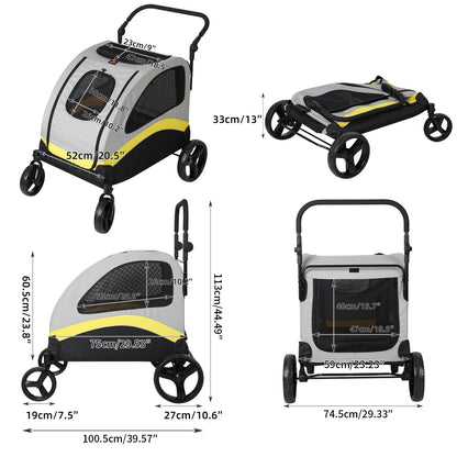 Heavy Duty Dog Stroller, Foldable Carrier, Double Door Jogger Cart for Large Dogs Outdoor Walking Exercise 30 Inch